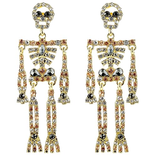 Halloween Totenkopf Ohrringe - Funkelnde Strass Anhänger, Gruselige Gothic Statement Schmuck für Damen Mädchen - Tag der Toten Cosplay Party Zubehör von Lusofie