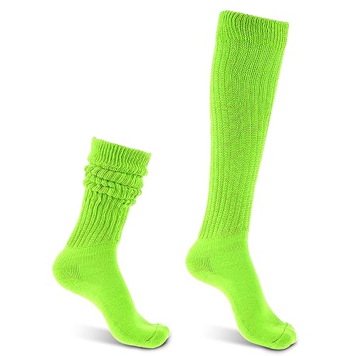 Kniestrümpfe Damen Lässige Socken Gestrickte Stiefelsocken Extra Lange Sportsocken Lagensocken Größe 9 bis 11 Tennissocken 90 er Jahre Neon Kleidung Trachtenstrümpfe Damen (Leuchtendes Grün) von Lusofie