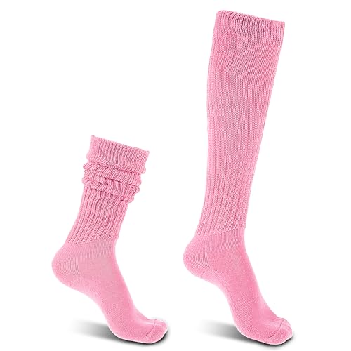 Kniestrümpfe Damen Lässige Socken Gestrickte Stiefelsocken Extra Lange Sportsocken Lagensocken Größe 9 bis 11 Tennissocken 90 er Jahre Neon Kleidung Trachtenstrümpfe Damen (Rosa) von Lusofie