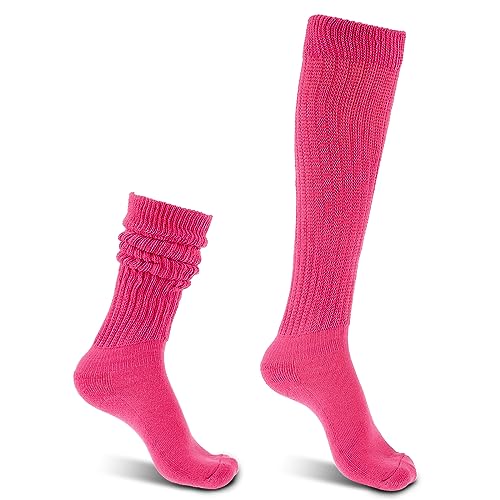 Kniestrümpfe Damen Lässige Socken Gestrickte Stiefelsocken Extra Lange Sportsocken Lagensocken Größe 9 bis 11 Tennissocken 90 er Jahre Neon Kleidung Trachtenstrümpfe Damen (Rose Rot) von Lusofie