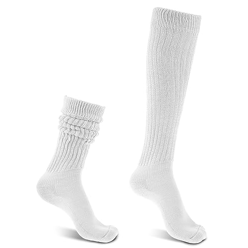 Kniestrümpfe Damen Lässige Socken Gestrickte Stiefelsocken Extra Lange Sportsocken Lagensocken Größe 9 bis 11 Tennissocken 90 er Jahre Neon Kleidung Trachtenstrümpfe Damen (Weiß) von Lusofie