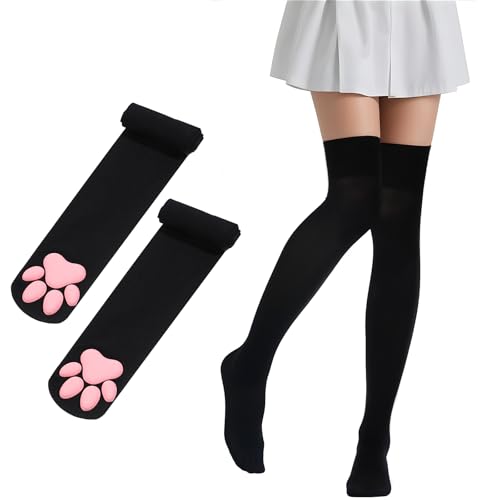 Lusofie Cat Paw Oberschenkelhohe Socken Overknees Kawaii 3D Katzen Socken Cosplay Strümpfe Damen Niedliches Katzenpfoten Pad Socken Kostüm Cat Overknees Geeignet für Damen und Mädchen zum Rollenspiel von Lusofie