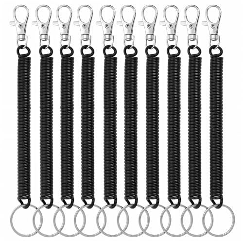 Lusofie 10Pcs Schlüssel Spirale Schwarz Spirale Schlüsselkette für Kellnerbörse Einziehbare Sicherheitsspule Lanyard Karabinerhaken Kordel mit Metall für Schlüssel Geldbörse im Freien von Lusofie