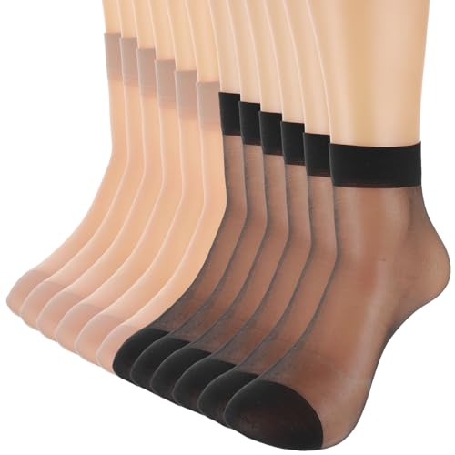 Lusofie 12 Paar Nylonstrümpfe Damen Durchsichtiges Söckchen Feinstrümpfe Beilaufgarn Socken Kurze Dünne Sommer Seidenfein Beliebte von Lusofie