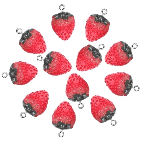Lusofie 12 Pcs Erdbeer Anhänger 3D Erdbeer Accessoires Harz Schmuckset Erdbeere Erdbeerohrringe Dekoration Rote mit Grünen Blättern Für Rucksack Ohrringe Armbänder Halsketten von Lusofie