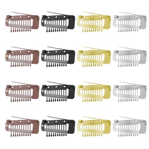 Lusofie 16 Stück 10-Zähne-Perückenclips Mit Sicherheitsnadel Haar Verlängerungs Clip Haarextension Clips Unsichtbare Perückenclip Mit Schnappkamm Für Kopftücher Perücken Mädchen Frauen (4 Farben) von Lusofie