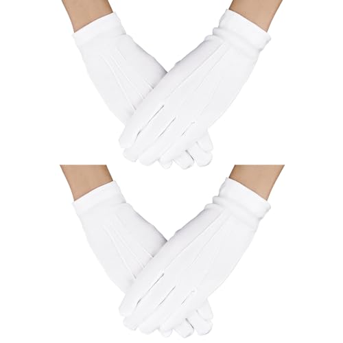 Lusofie 2 Paar Weiße Baumwollhandschuhe Herren Uniform Handschuhe Weiß Genähte Kleidung Schützenfest Polizeibegleiter Parade Formelle Wache Hochzeit Smokinghandschuhe Schmuck Driving Gloves von Lusofie