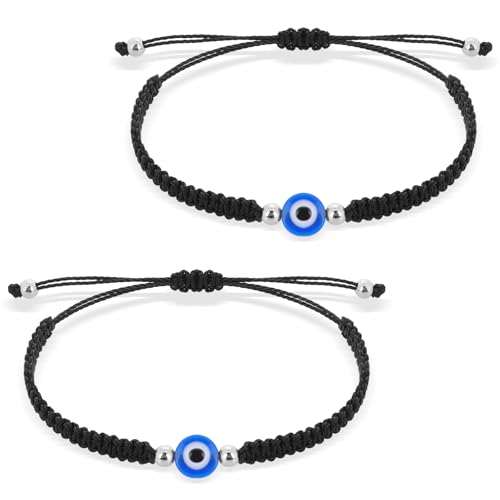 Lusofie 2 Stück Böser Blick Schnur Armbänder Evil Eye Armband Mit Bösem Blauen Auge Verstellbar Handgefertigt Schwarze Schnur Böser Blick Armband Für Paare Freundschaft Glücksbringer von Lusofie