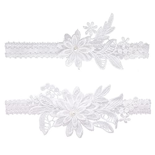 Lusofie 2 Stück Braut Strumpfband Blau Hochzeit Weiße Spitze Blumen Strumpfband Braut Brautjunfer Hochzeits Accessoires von Lusofie