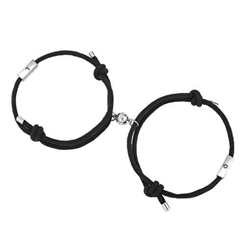 Lusofie 2 Stück Paar Armband Schwarz Magnetische Armbander Geflochtenes Seil Armband Sonne und Mond Freundschaftsarmband Partnerarmband Damen Herren Paar Schmuck von Lusofie