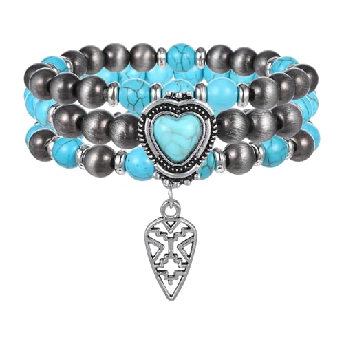 Lusofie 3 Stück Türkisarmbänder für Damen Boho Beaded Stretch Turquoise Armband Cowgirl-Armbänder Western Cowgirl Jewelry Accessories von Lusofie