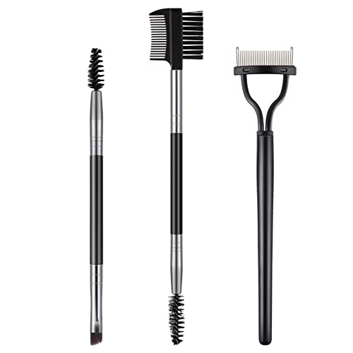 Lusofie Wimpernkamm Wimpernbürste 3 Stück Doppelseitige Augenbrauenbürste und Augenbrauen Spule Schwarzer Mascara Trenner Augenbrauen Wimpern Pflegebürsten Set Eyebrow Brush von Lusofie