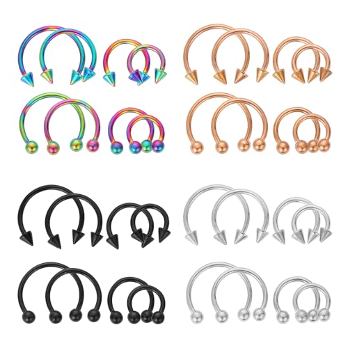 Lusofie 32 Stück Hufeisen Nasenpiercing Farbe Chirurgenstahl Septum Piercing Nasenring Männer und Frauen Knorpel Piercing Geeignet für Tragus Knorpel Lippe Augenbraue 6-12mm von Lusofie