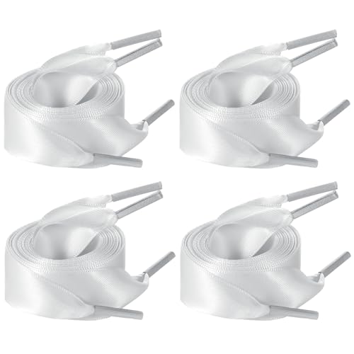Lusofie 4 Paar Satin Schnürsenkel Damen 2 Cm Breite Satinband Schnürsenkel Modische Flache Seiden Schuhbänder Satinbänder Für Sneaker Skateschuhe Stiefel Turnschuhe（Weiß） (Weiß) von Lusofie