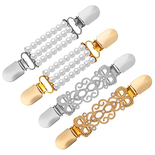 4 Stücke Cardigan Strickjacke Clip Kleider Clip Damen Vintage Metall Cinch Clips Perle Hemd Kragen Pin Broschen Clips für Kleidung von Lusofie