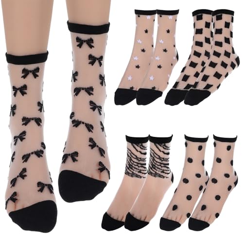 Lusofie 5 Paar Rüschen Socken Damen Kurze Gepunktet Gestreift Kariert Durchsichtige Schwarze Trachtensocken Knöchel Durchsichtiges Netz Sommersocken für Damen Dünn Modisch Socken Lusofie 5 Paar Rüschen Socken Damen Kurze Gepunktet Gestreift Kariert Durchsichtige Schwarze Trachtensocken Knöchel Durchsichtiges Netz Sommersocken für Damen Dünn Modisch Socken von Lusofie
