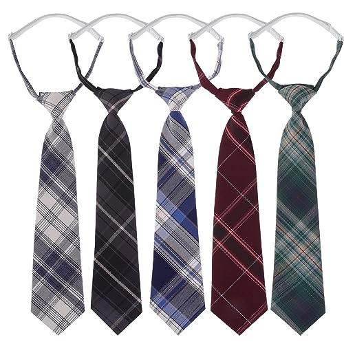 Lusofie 5 Stück Krawatte für Kinder Jungen Vorgebundene Krawatten für Jungen Verstellbar Kariert zum Anklipsen mit Reißverschluss für Hochzeit Abschlussfeier Schuluniform von Lusofie