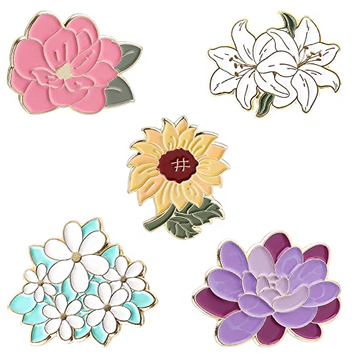 5 Stück Damen Blume Brosche Pin Emaille Anstecknadeln Nette Blume Abzeichen Pins für Damen Mädchen Rucksack Hut Kostüm Schmuck Zubehör von Lusofie