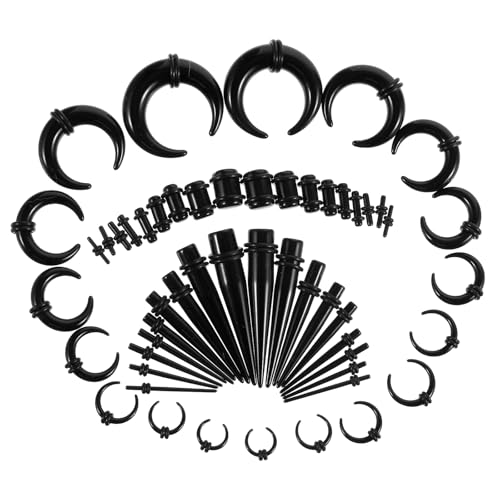 Lusofie 54 Stück Ear Gauges Stretching Kit Ohr-Stretching-Set 14g-0g Tunnel Dehnstäbe Set 1-10 Mm Acryl Pincher Tapers Septum Ringe Expander Plug Acrylic Ohr Ohrdehner Kit Für Damen Mädchen(Schwarz) von Lusofie