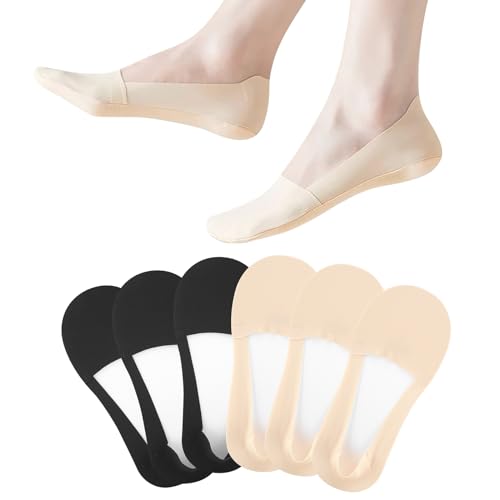 Lusofie 6 Paar Damen Füßlinge Unsichtbare Socken Rutschfeste Socken No Show Socken Extra Tief Geschnittene Gefütterte Flache Nylon Socken für Damen und Mädchen Größen 1,5–3,6 m (Schwarz Hautton) von Lusofie