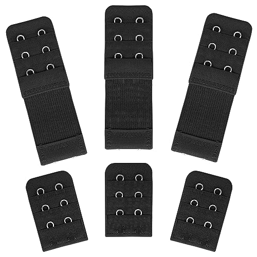 Lusofie 6 Stück BH Verlängerung 2 Haken 3 Reihen BH Träger Verlängerung Weich und Bequem Elastische BH Verschluss Verlängerung für Damen Bra Extende (Schwarz) von Lusofie