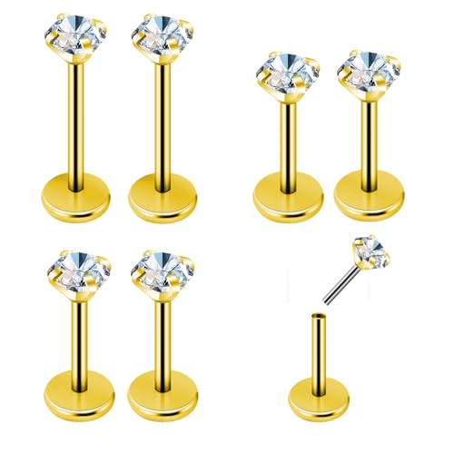 Lusofie 6 Stück Nasen Piercing Stecker Gewindeloses 20g Lippenpiercing Medusa Labret Push In Piercing Bioflex Flache Helix Ohr Tragus Piercings Schmuck Edelstahl Für Männer Und Frauen（Gold） von Lusofie