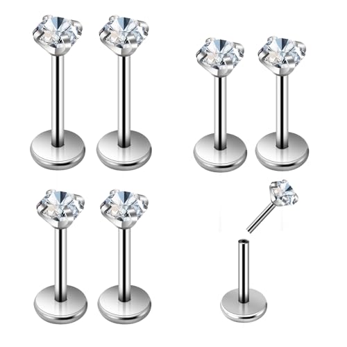 Lusofie 6 Stück Nasen Piercing Stecker Gewindeloses 20g Lippenpiercing Medusa Labret Push In Piercing Bioflex Flache Helix Ohr Tragus Piercings Schmuck Edelstahl Für Männer Und Frauen（Silber） von Lusofie