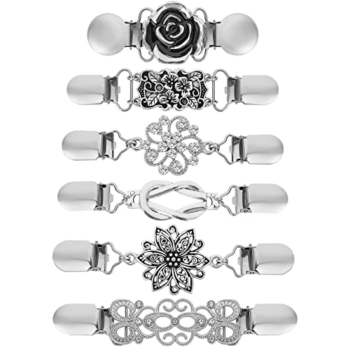 6 Stück Cinch Clip Damen Pullover Cardigan Clip Vintage Silber Blumen Strickjacke Clip Schal Clip Hemd Broschen für Kleidung von Lusofie