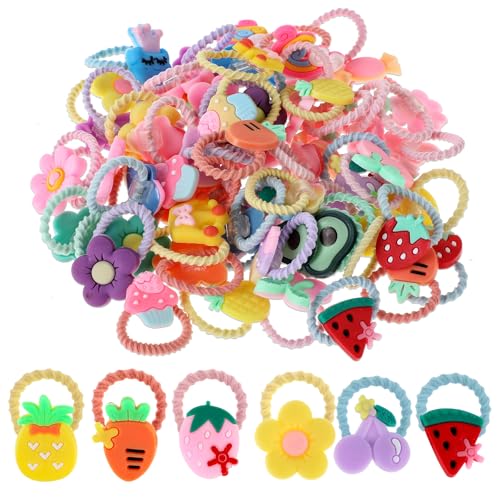 Lusofie 60 Stück Süße Haargummis Mädchen Bunte Baby Haargummi Set Elastische Zopfgummis Gummibänder Für Haare Mit Blumen Frucht Motiven Anhängern Pferdeschwanzhalter Für Säuglinge Klein Kinder von Lusofie