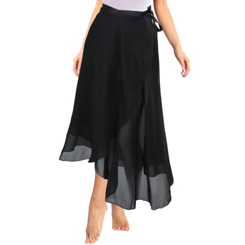 Lusofie Ballett Wickelrock Chiffon Tanz Schwarz Damen Langer Tanzrock Transparenter Ballettrock Tutu Ballett Chiffonrock mit Verstellbarem Gürtel Tanzrock Damen Balette Kleidung Mädchen von Lusofie