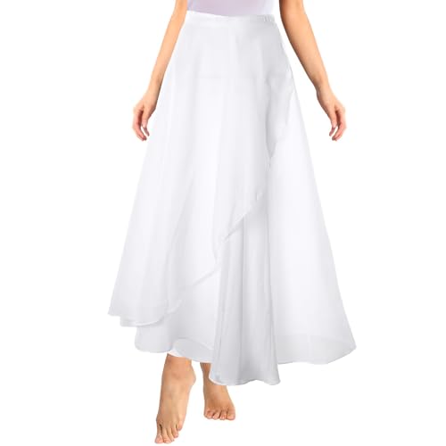 Tüllrock Lang Weiß Ballett Chiffon Wickelrock Tanz Damen Langer Tanzrock Transparenter Ballettrock Tutu Ballett Chiffonrock mit Verstellbarem Gürtel Tanzrock Damen Balette Kleidung Mädchen von Lusofie