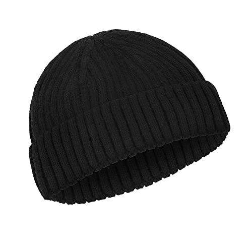 Lusofie Beanie Mütze Herren Winter Caps Classic Trawler Fisherman's Beanie Hauben Wintermütze Warm Black Docker Cap Mützen Beanie hat Roll Brim Hut Haube Herren Damen von Lusofie