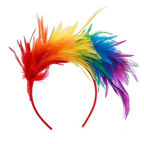 Lusofie Fascinator Kopfschmuck Feder Haarschmuck 1920er Federstirnband Rainbow Charming Lady Parrot Kostüm Federkopfbedeckung für Tea Party Accessoires Hochzeit Mädchen Haarschmuck Haarreifen Damen von Lusofie