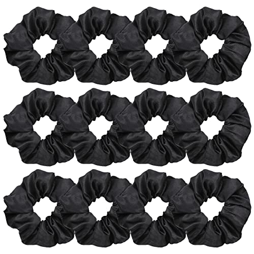 Lusofie Haargummi Scrunchie Groß 12 Stück Schwarz Elastische Haargummi Haarbänder Damen Seide Mädchen Dicke Haargummis Pferdeschwanz Halter (3,54 Zoll) von Lusofie