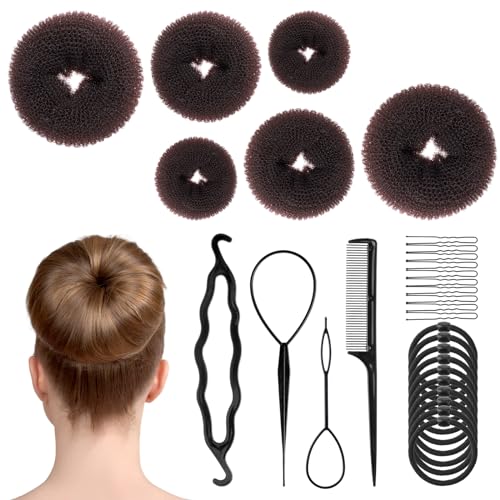 Lusofie Haarschmuck Damen Set 6 Stück Duttkissen 30 Stück Schwarze U-Förmige Haarspangen 10 Gummibänder 4 Haar Werkzeuge Damen Mädchen Kinder Hochsteckfrisuren Zubehör von Lusofie