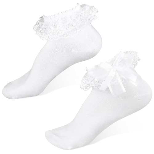 Lusofie Mädchen Rüschen Socken Spitzensöckchen Süße Prinzessin Söckchen Atmungsaktive Bequeme Kinder Weiße Knöchel Spitze Rüschen Baumwollsocken für Mädchen Kostüm von Lusofie