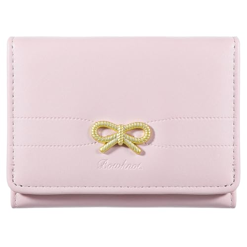 Lusofie Mini Geldbeutel Mädchen Portemonnaie Damen Süße Schleifen Cute Wallet Geldbörse Pu Leder Dreifach Faltbar Kurzformat Portmonee Mit Ausweisfenster Niedliche Kleine Viele Fächer Geldbeutel von Lusofie
