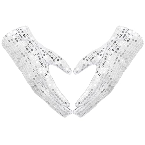 Lusofie Pailletten Handschuhe Silber - Glitzer Strass für Damen Performance Tanz - Kostüm Party Accessoires - Modisch Halloween von Lusofie