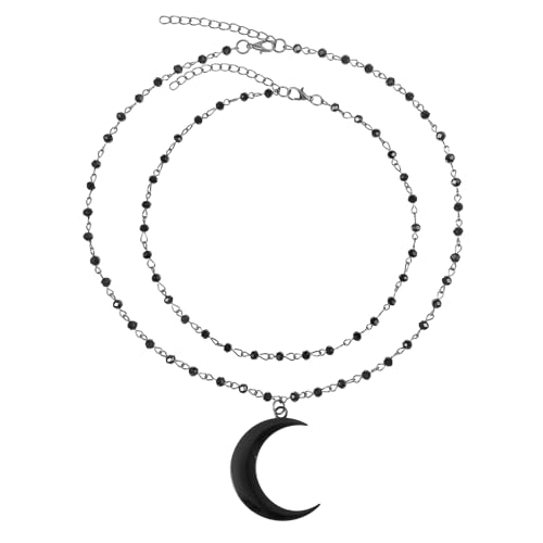 Lusofie Schwarz Mond Halskette Damen Gothic Schmuck Verstellbarer Halbmond Anhänger Im Punk-Stil Boho Y2k Halsketten Vintage Choker Geschenk Für Frauen Damen Halloween Weihnachten von Lusofie