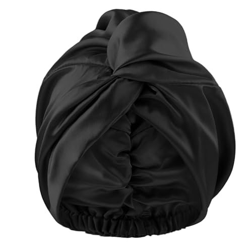 Lusofie Seidenhaube zum Schlafen Seide Schwarz Weicher Sanfter Silk Bonnet den Kopf Atmungsaktiv Trocken zu Halten Kopftuch zum Schlafen ist Elegant Schlafmütze Seide Haarschutz für die Nacht von Lusofie