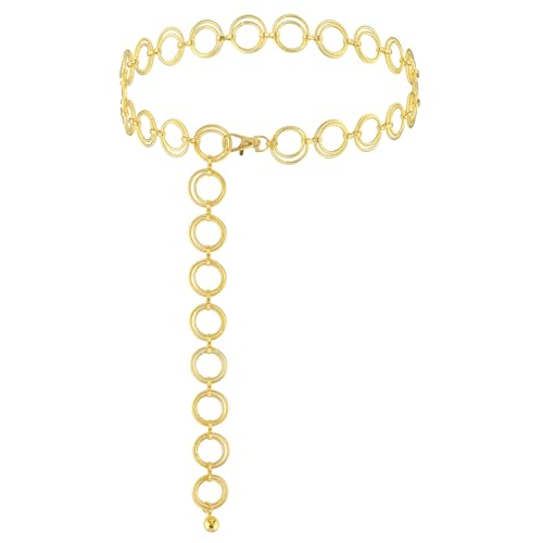 Lusofie Taillenkette für Damen Gold Metall Kettengürtel Verstellbarer Doppelring Körperkette Retro Damen Mädchen Kleid Jeans Taillenkette Gürtelkette 110 cm von Lusofie