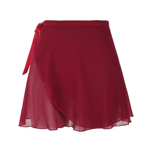 Tanzrock Damen Ballett Tanzröcke für Damen mit Elastischen Bändern Kurzer Ballettrock Durchsichtigem Chiffon Wickelrock Rot Einheitsgröße von Lusofie