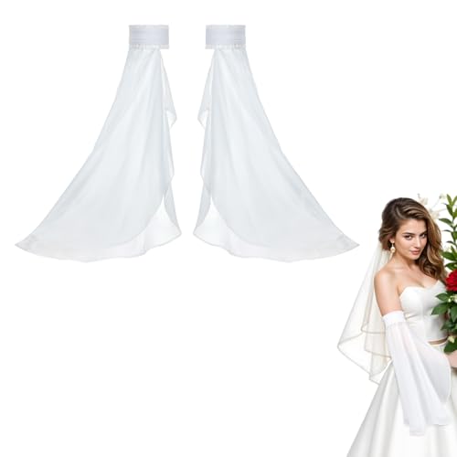 Lusofie Tüll-Ärmel Weiße Lange Abnehmbare Ärmel Chiffon Goth Lange Spitze Handschuhe Tüll-Glockenärmel für Hochzeit Kostüm Cosplay Halloween und Oper Tanzpartys(Weiß) von Lusofie