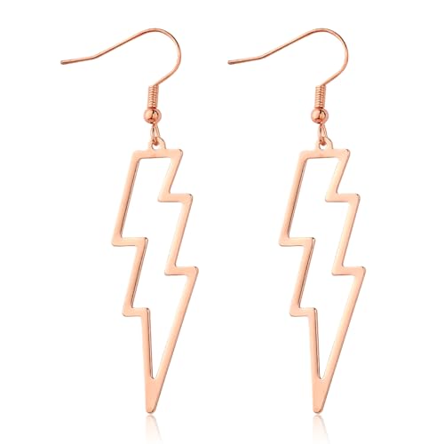 Roségold Blitz Ohrringe Damen Metall Blitz Ohrringe Lightning Tropfen Ohrringe für Damen und Mädchen 80er Jahre Party Zubehör Ohrringe von Lusofie