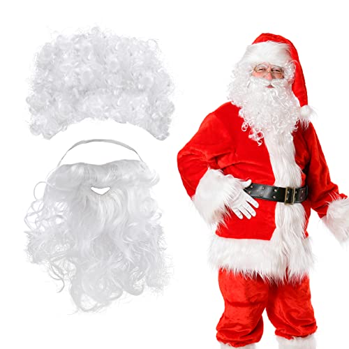 Santa Perücke Fake Bart Set für Männer Frauen Weiße Perücken Bart Weihnachten Kostümzubehör Perücke Schnurrbart zum Ankleben Verkleiden Sich für Maskerade Weihnachtsmann Cosplay von Lusofie