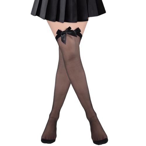 Schleife Strümpfe Damen Satin Schleifenstrümpfe Knee High Socken Dehnbar Thigh High Socks für Frauen Weihnachten Karneval Kostüm Accessoire Valentinstag Mottoparty Tägliches Kleid von Lusofie