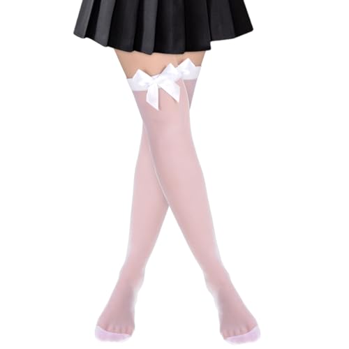 Schleife Strümpfe Damen Satin Schleifenstrümpfe Knee High Socken Dehnbar Thigh High Socks für Frauen Weihnachten Karneval Kostüm Accessoire Valentinstag Mottoparty Tägliches Kleid von Lusofie