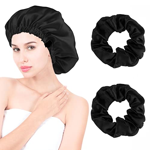 Seidenhaube Zum Schlafen Haarhaube für die Nacht Schlafende Haare Schützen Satinmütze Silk Bonnet Sleep Cap Stirnbänder Satin Haarhaube Verstellbare Schlafmütze mit 2 Stück Haarbändern für Mädchen von Lusofie