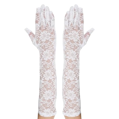 Spitze Handschuhe Weiß Lang Spitzenhandschuhe Damen Hochzeit Brauthandschuhe Netzhandschuhe Florale Spitzen Handschuhe für Hochzeit Party Kostümzubehör Abendparty Halloween und Karneval Weihnachten von Lusofie