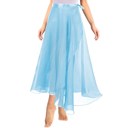 Tüllrock Lang Hellblau Ballett Chiffon Wickelrock Tanz Damen Langer Tanzrock Transparenter Ballettrock Tutu Ballett Chiffonrock mit Verstellbarem Gürtel Tanzrock Damen Balette Kleidung Mädchen von Lusofie
